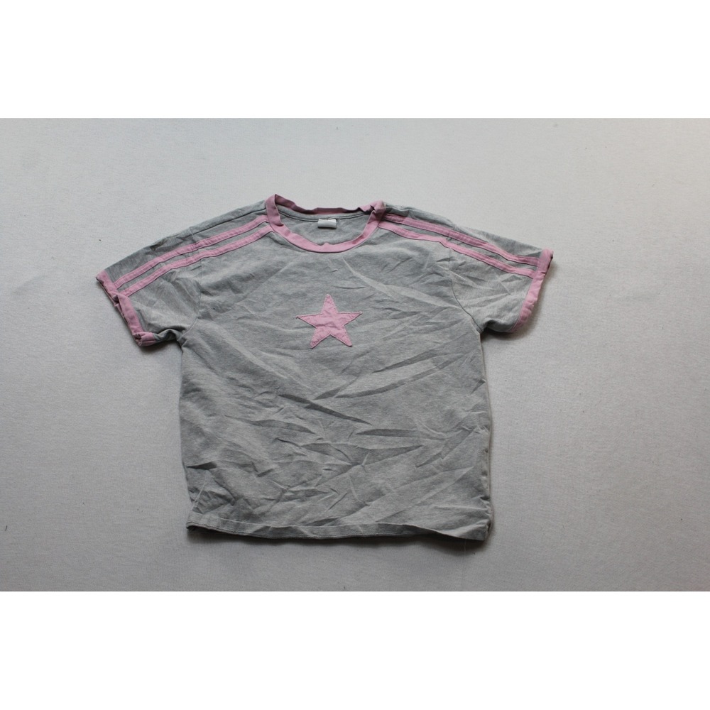 Vibe N Star Ringer Tee Women Large Gray Pink Fair Sporty Stripe Short Sleeve